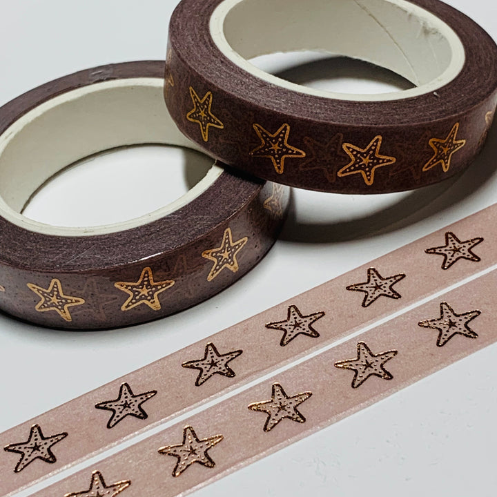 STARFISH SEA SHELLS Rose Gold Foil Washi Tape ~ 1 Roll ~ 10mm x 10m (33 Feet)