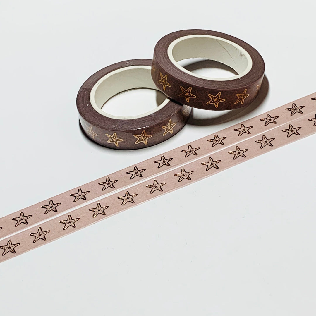 STARFISH SEA SHELLS Rose Gold Foil Washi Tape ~ 1 Roll ~ 10mm x 10m (33 Feet)