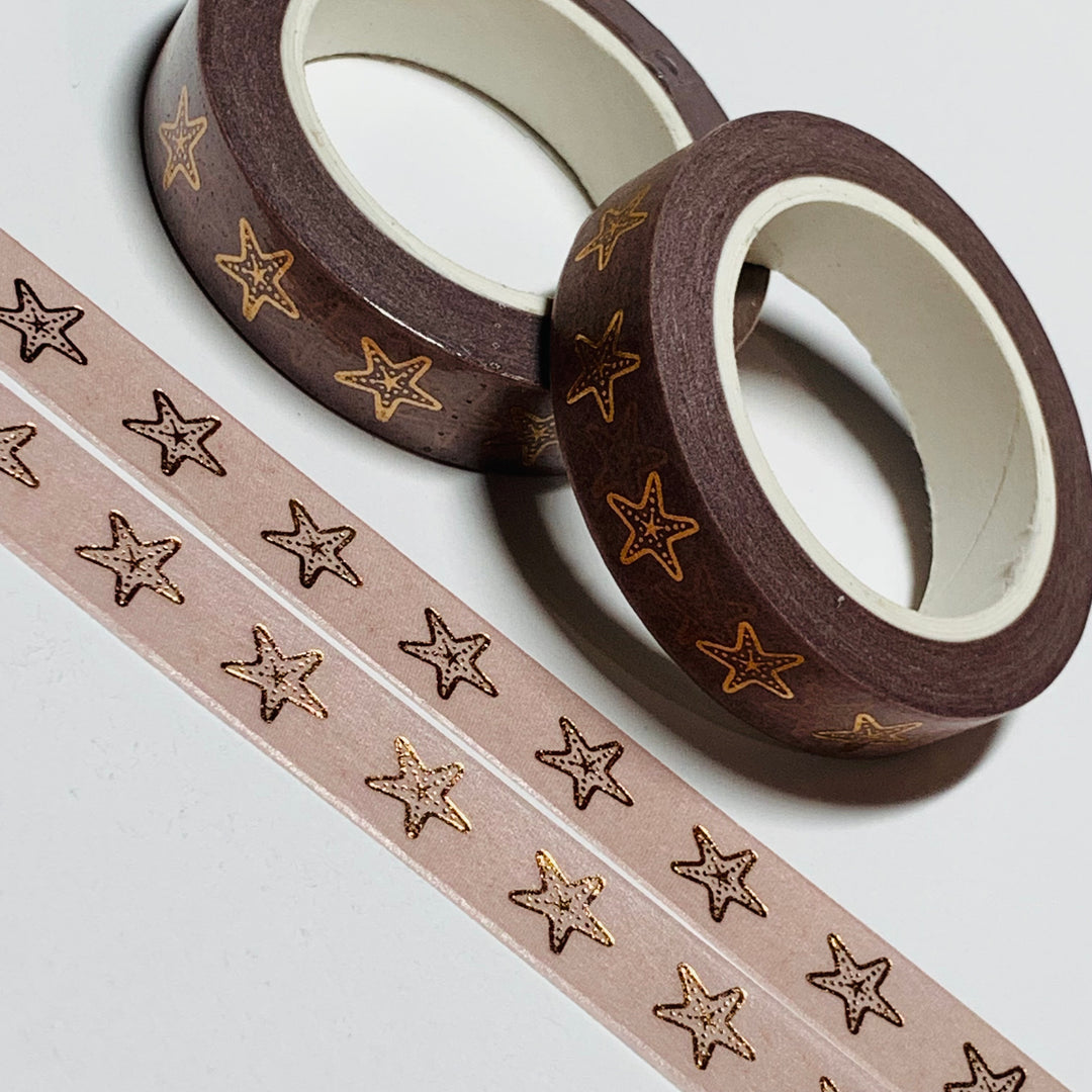 STARFISH SEA SHELLS Rose Gold Foil Washi Tape ~ 1 Roll ~ 10mm x 10m (33 Feet)