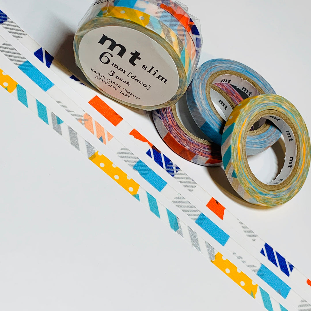 RETRO TRI-COLOR Patchwork Collage Mt Washi Tape ~ 3 Rolls ~ 6mm x 10m (33 Feet) Each