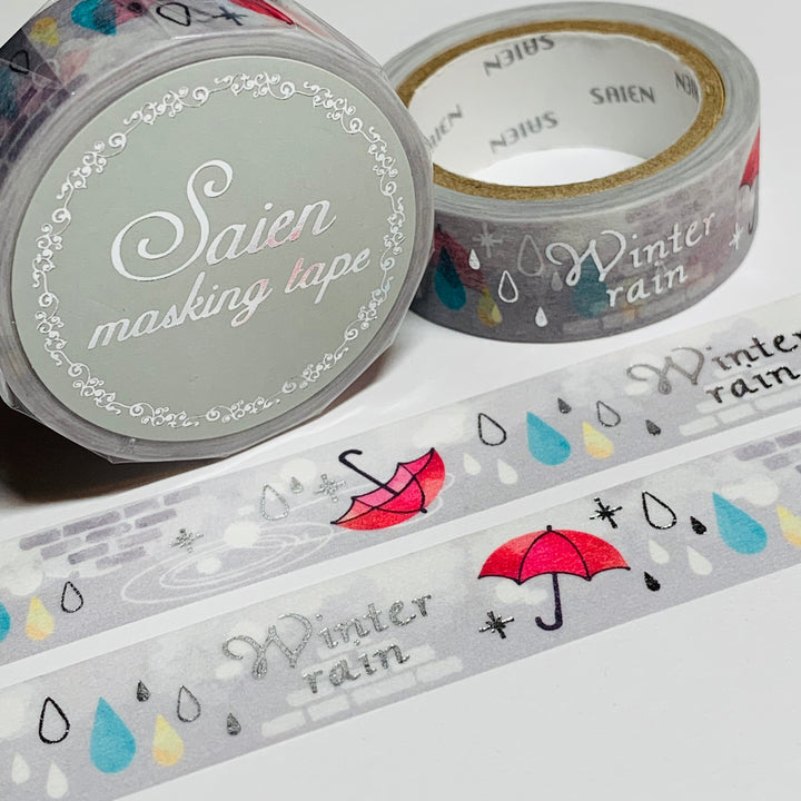 WINTER SLEETING RAIN Silver Foil Saien Masking Washi Tape ~ 1 Roll ~ 15mm x 7m (23 Feet)