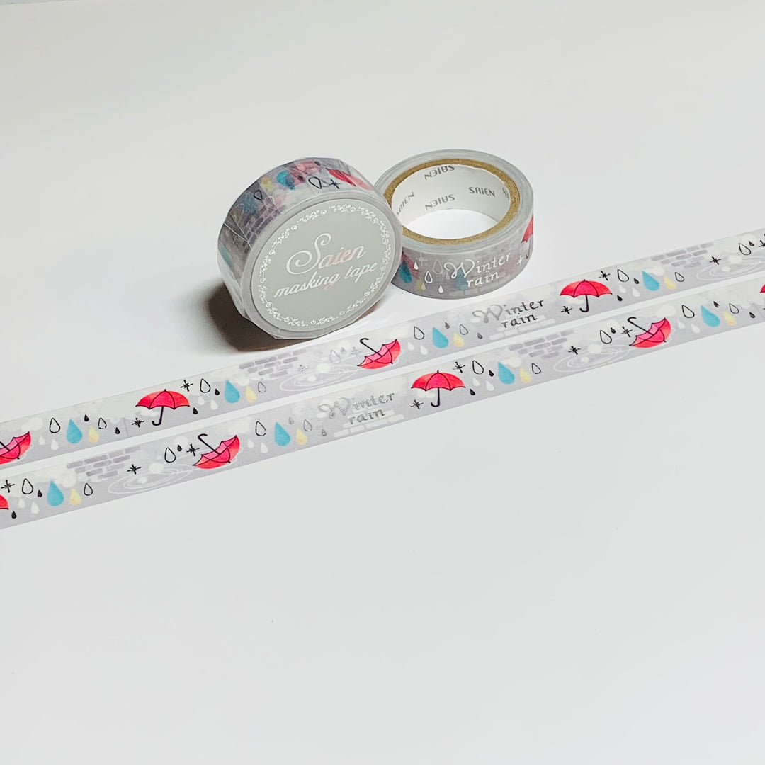 WINTER SLEETING RAIN Silver Foil Saien Masking Washi Tape ~ 1 Roll ~ 15mm x 7m (23 Feet)