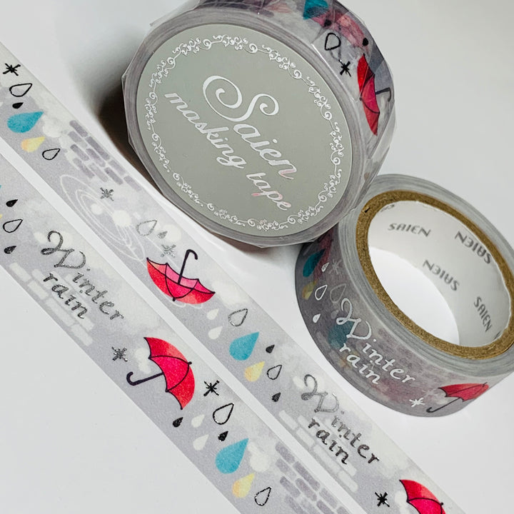 WINTER SLEETING RAIN Silver Foil Saien Masking Washi Tape ~ 1 Roll ~ 15mm x 7m (23 Feet)