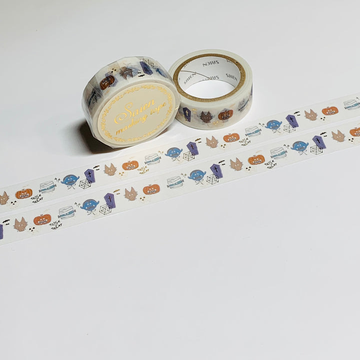 MONSTERS TRICK-OR-TREATING Halloween Gold Foil Saien Washi Tape ~ 1 Roll ~ 15mm x 7m (23 Feet)