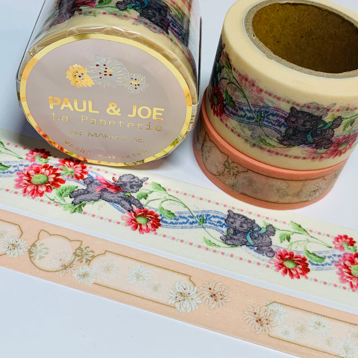 PAUL & JOE SCARF Motif And Chrysanthemum Label Designer Washi Tape Set ~ 2 Rolls ~ 25mm | 15mm x 7m (23 Feet Each Roll)