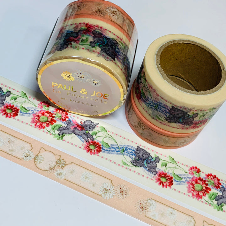 PAUL & JOE SCARF Motif And Chrysanthemum Label Designer Washi Tape Set ~ 2 Rolls ~ 25mm | 15mm x 7m (23 Feet Each Roll)