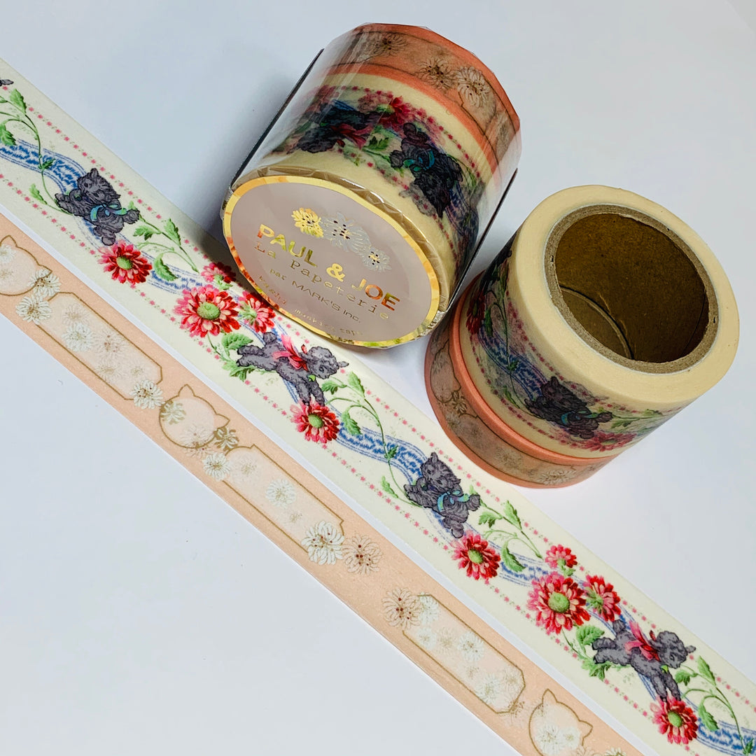 PAUL & JOE SCARF Motif And Chrysanthemum Label Designer Washi Tape Set ~ 2 Rolls ~ 25mm | 15mm x 7m (23 Feet Each Roll)