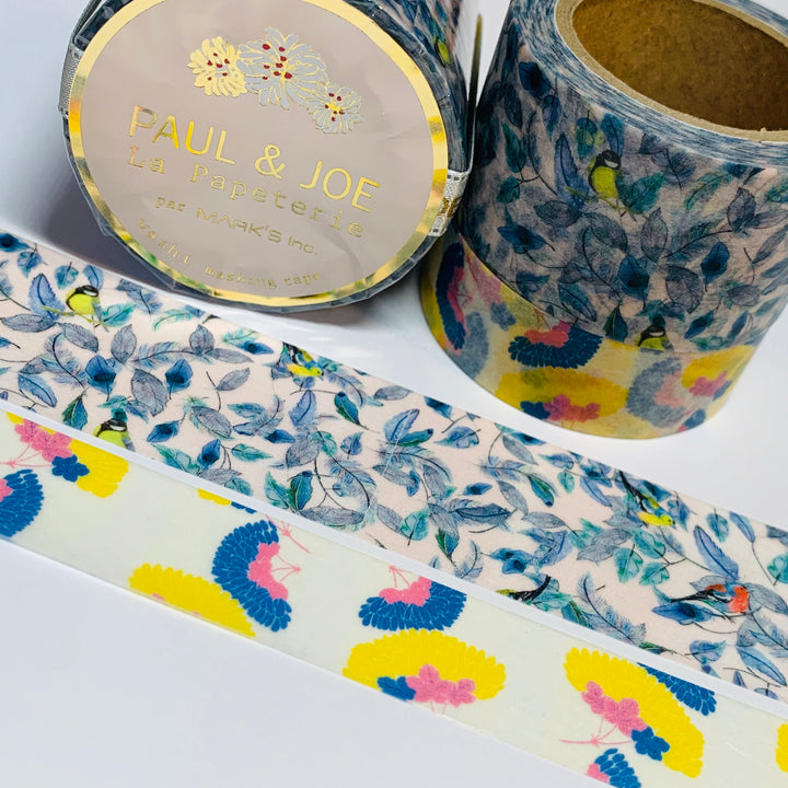 PAUL & JOE ENCHANTED Feather Tree And Winter Elderflower Designer Washi Tape Set ~ 2 Rolls ~ 25mm | 15mm x 7m (23 Feet Each Roll)