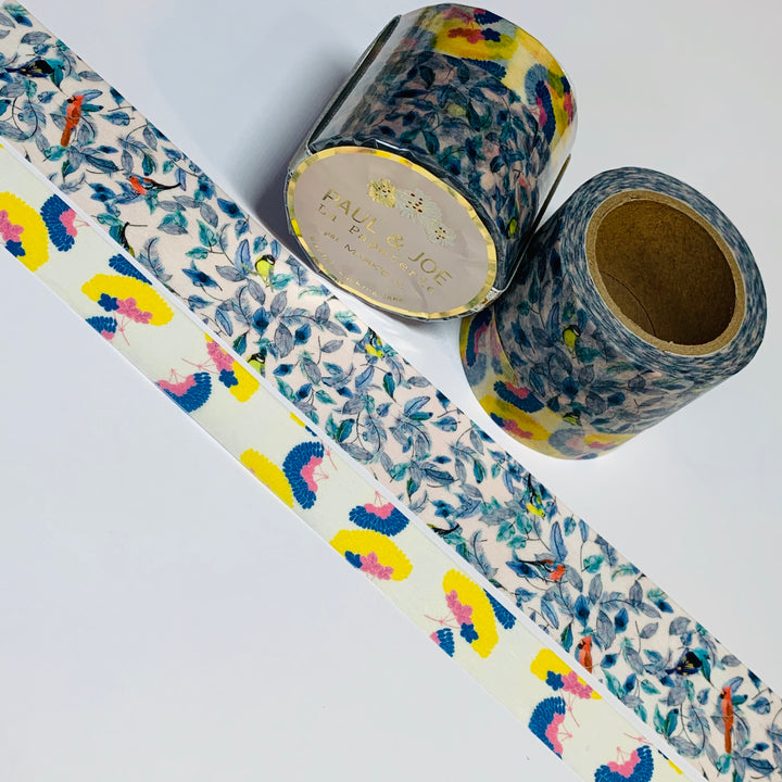 PAUL & JOE ENCHANTED Feather Tree And Winter Elderflower Designer Washi Tape Set ~ 2 Rolls ~ 25mm | 15mm x 7m (23 Feet Each Roll)