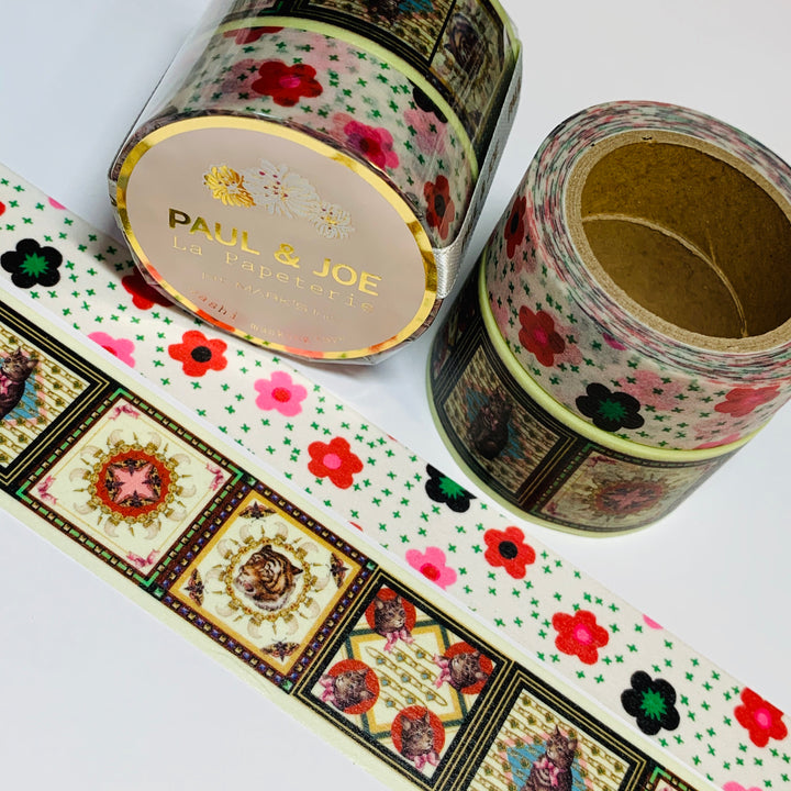 PAUL & JOE PUZZLE Patchwork And Daisy In The Field Designer Washi Tape Set ~ 2 Rolls ~ 25mm | 15mm x 7m (23 Feet Each Roll)