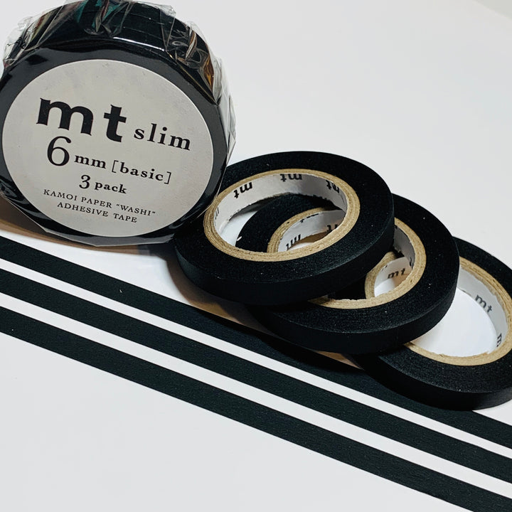 THIN BLACK MATTE MT Washi Tape  3 Rolls 1 Price - 6mm x 7m (33 feet)