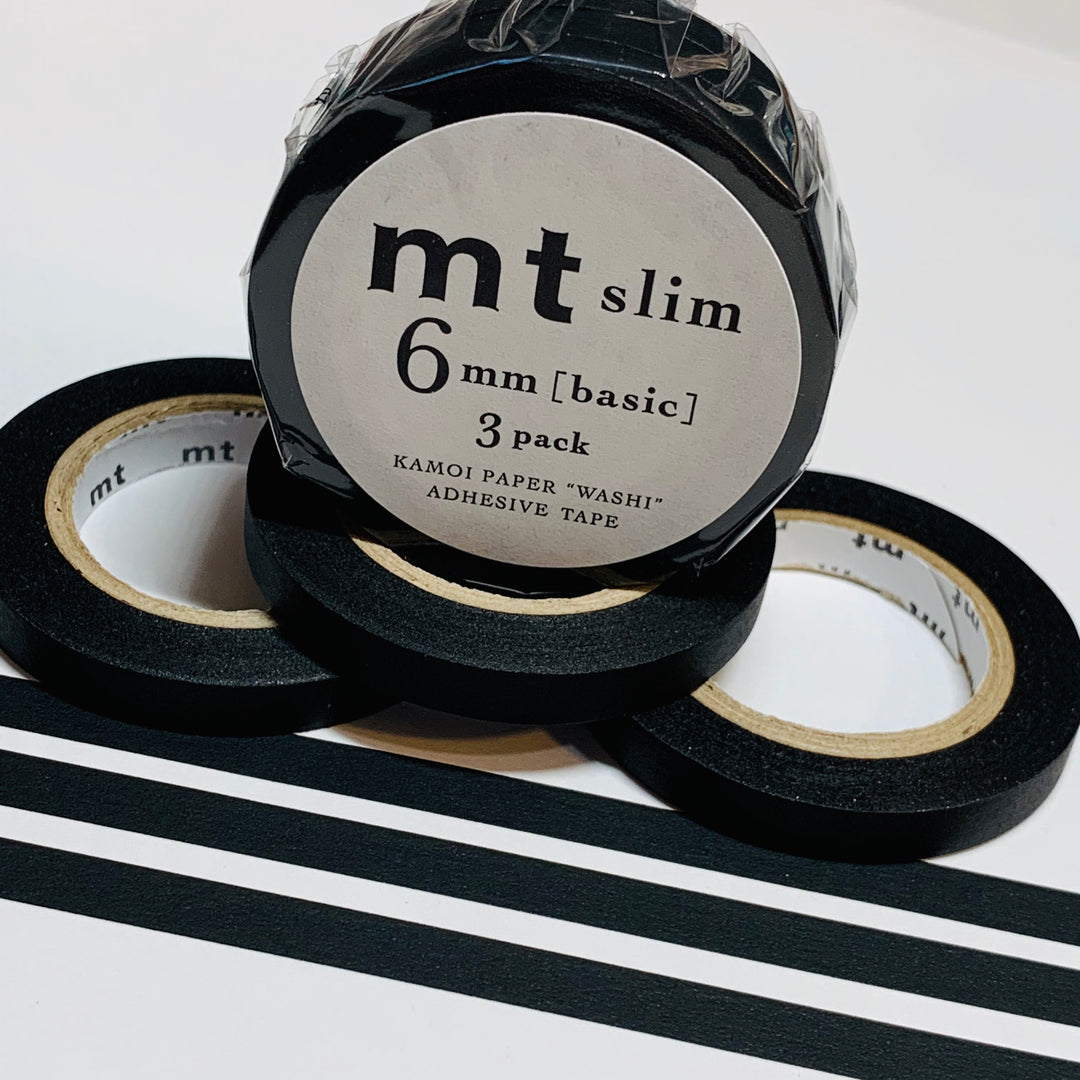 THIN BLACK MATTE MT Washi Tape  3 Rolls 1 Price - 6mm x 7m (33 feet)