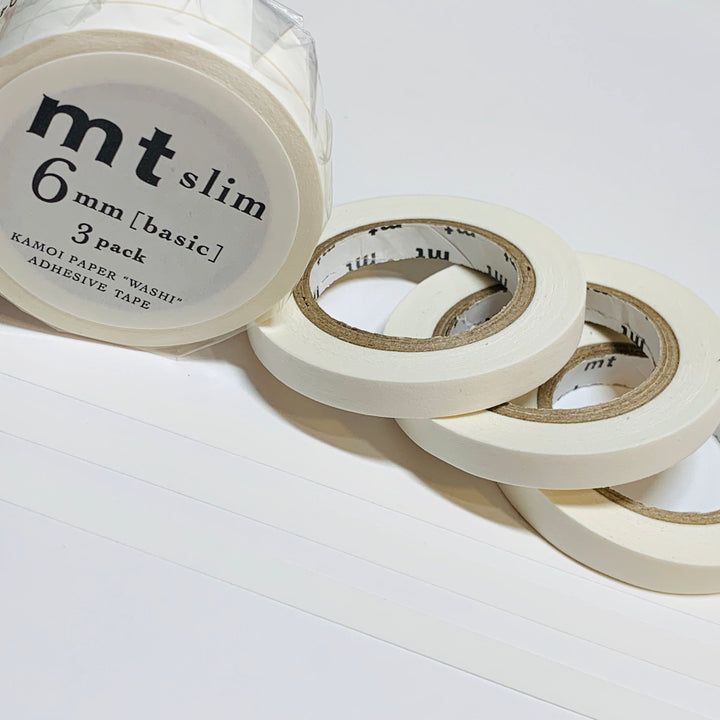 THIN WHITE MATTE Mt Washi Tape  3 Rolls 1 Price ~ 6mm x 7m (23 Feet)