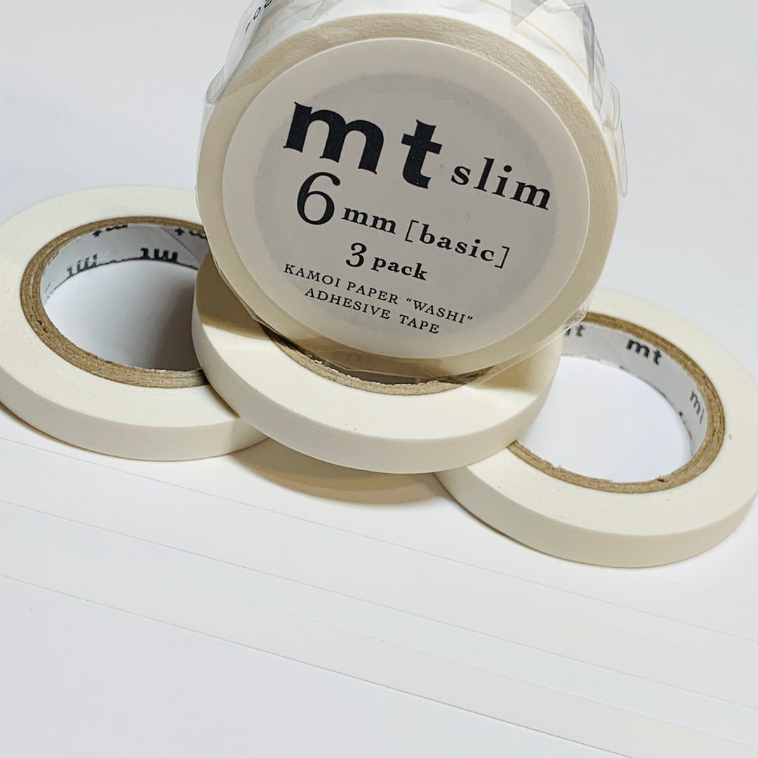 THIN WHITE MATTE Mt Washi Tape  3 Rolls 1 Price ~ 6mm x 7m (23 Feet)