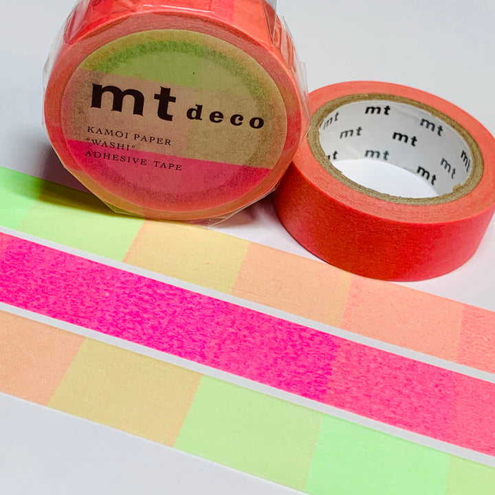 FLUORESCENT OMBRE PINK And Green Mt Washi Tape - 1 Roll ~ 15mm x 7m (23 Feet)