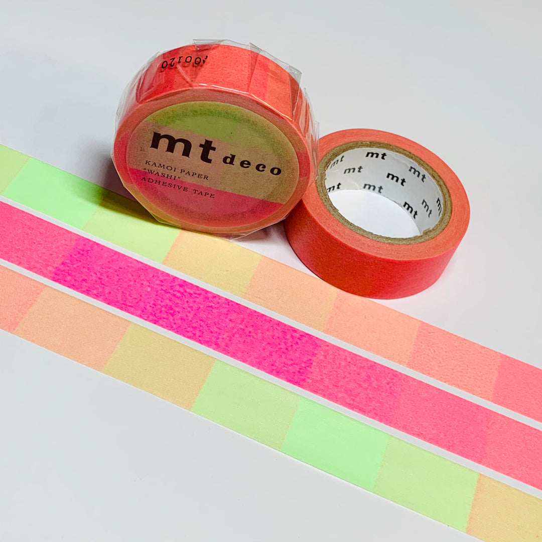 FLUORESCENT OMBRE PINK And Green Mt Washi Tape - 1 Roll ~ 15mm x 7m (23 Feet)