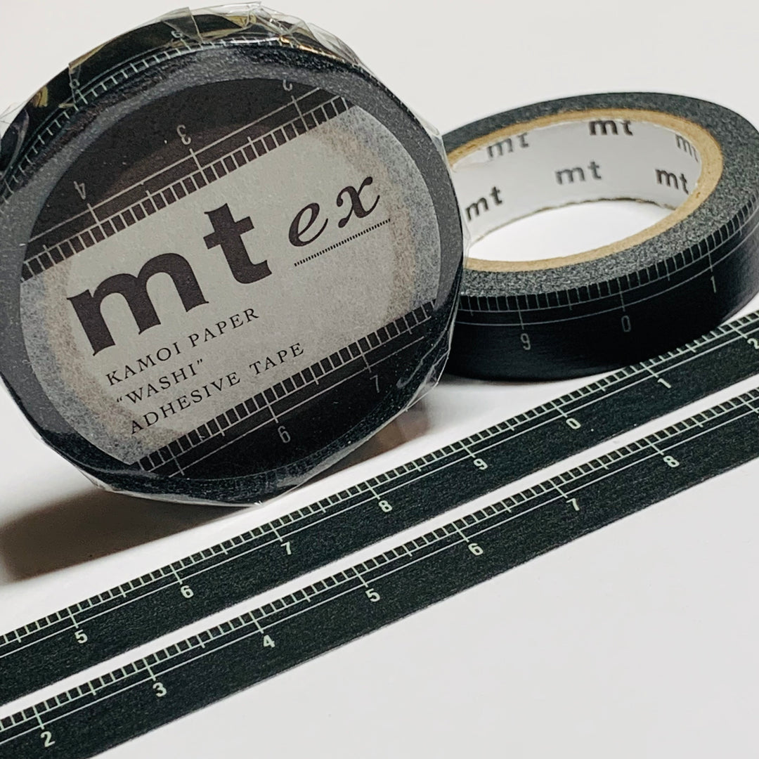 THIN BLACK RULER MEASURING TAPE Mt Washi Tape - 1 Roll - 10mm x 7m (23 Feet)