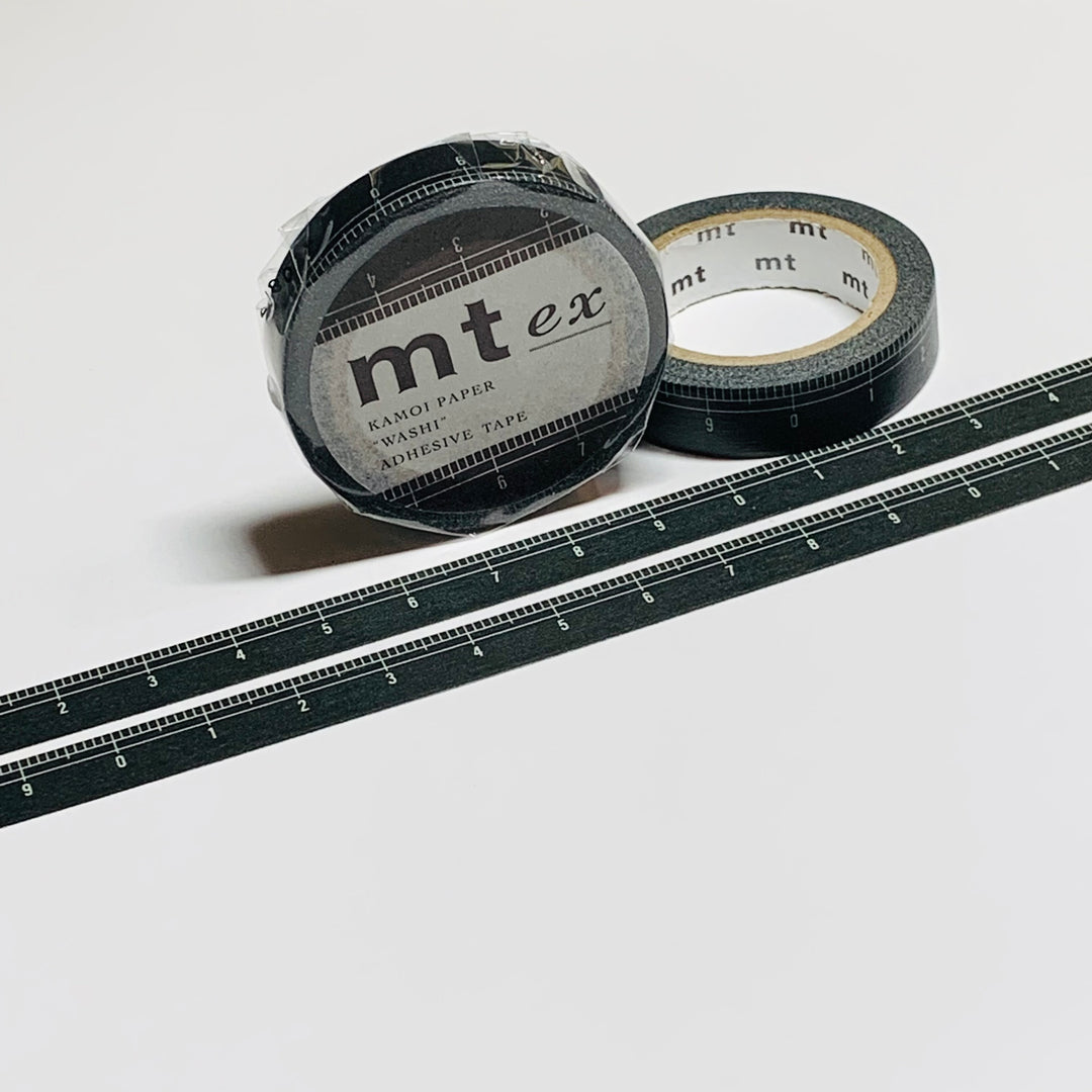 THIN BLACK RULER MEASURING TAPE Mt Washi Tape - 1 Roll - 10mm x 7m (23 Feet)