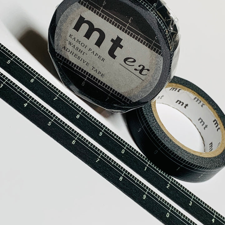 THIN BLACK RULER MEASURING TAPE Mt Washi Tape - 1 Roll - 10mm x 7m (23 Feet)