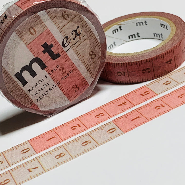 THIN RED & KRAFT RULER MEASURING TAPE Mt Washi Tape - 1 Roll - 10mm x 7m (23 Feet)