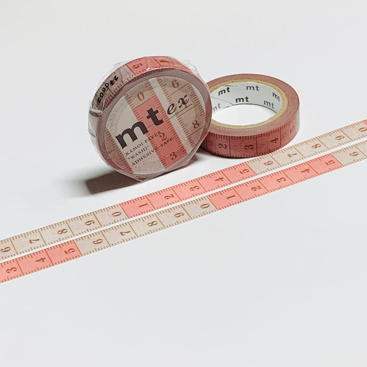 THIN RED & KRAFT RULER MEASURING TAPE Mt Washi Tape - 1 Roll - 10mm x 7m (23 Feet)