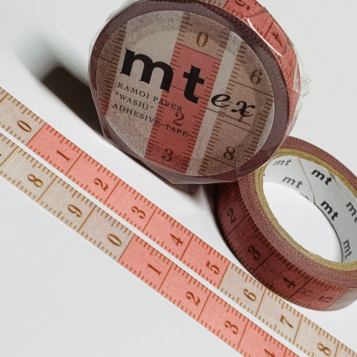 THIN RED & KRAFT RULER MEASURING TAPE Mt Washi Tape - 1 Roll - 10mm x 7m (23 Feet)