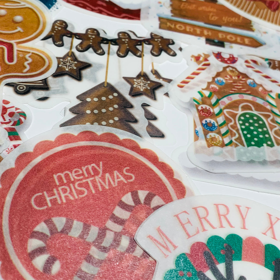 GINGERBREAD COOKIES CHRISTMAS Ephemera Stickers Pack ~ 60 Pieces ~ 90mm - 185mm