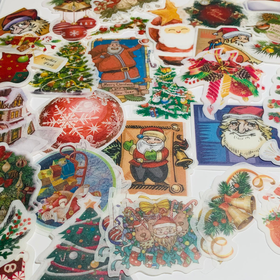 SANTA'S MERRY CHRISTMAS Ephemera Stickers Pack ~ 60 Pieces ~ 90mm - 185mm