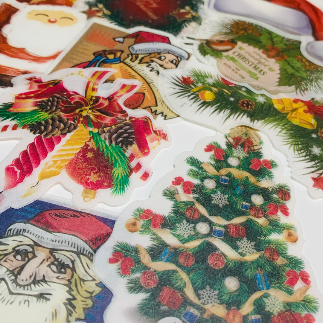 SANTA'S MERRY CHRISTMAS Ephemera Stickers Pack ~ 60 Pieces ~ 90mm - 185mm