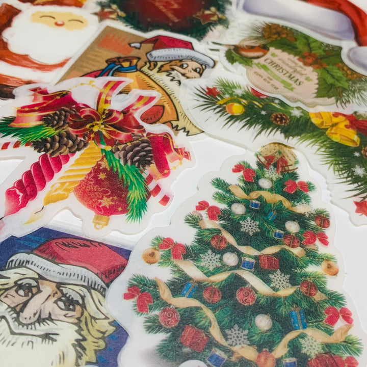 SANTA'S MERRY CHRISTMAS Ephemera Stickers Pack ~ 60 Pieces ~ 90mm - 185mm