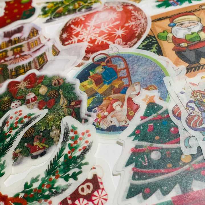 SANTA'S MERRY CHRISTMAS Ephemera Stickers Pack ~ 60 Pieces ~ 90mm - 185mm