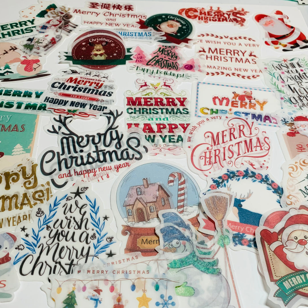 HOLIDAY GREETINGS CHRISTMAS Ephemera Stickers Pack ~ 60 Pieces ~ 90mm - 185mm