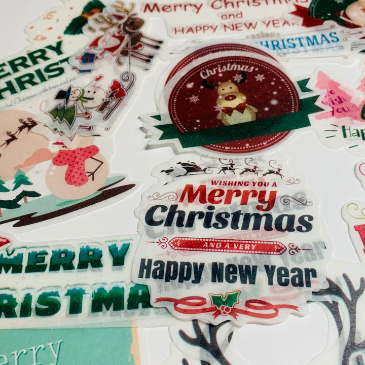 HOLIDAY GREETINGS CHRISTMAS Ephemera Stickers Pack ~ 60 Pieces ~ 90mm - 185mm