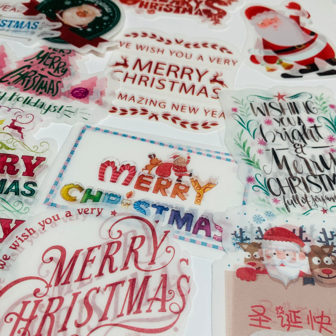 HOLIDAY GREETINGS CHRISTMAS Ephemera Stickers Pack ~ 60 Pieces ~ 90mm - 185mm