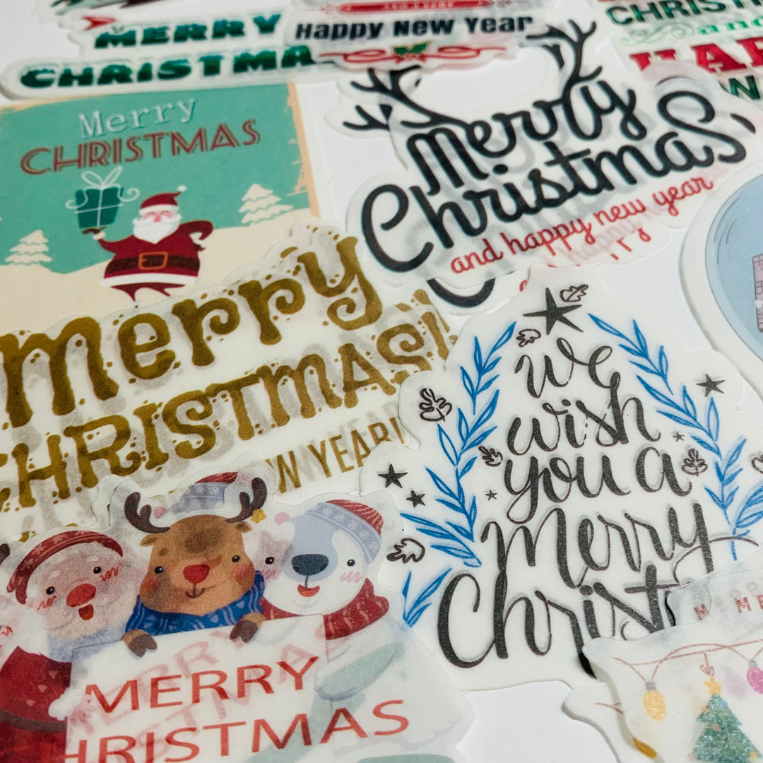 HOLIDAY GREETINGS CHRISTMAS Ephemera Stickers Pack ~ 60 Pieces ~ 90mm - 185mm