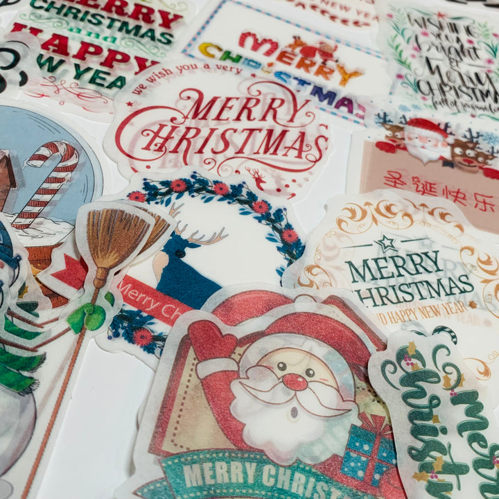 HOLIDAY GREETINGS CHRISTMAS Ephemera Stickers Pack ~ 60 Pieces ~ 90mm - 185mm