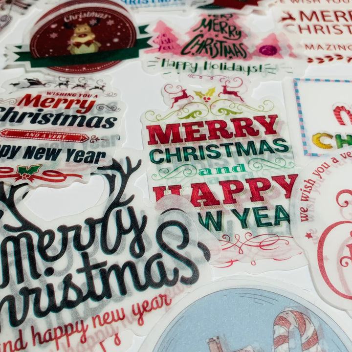 HOLIDAY GREETINGS CHRISTMAS Ephemera Stickers Pack ~ 60 Pieces ~ 90mm - 185mm