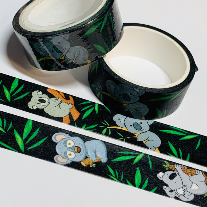 CUDDLY And LOVABLE KOALA Bear On Black Animation Washi Tape ~ 1 Roll ~ 15mm x 5m (16 Feet)