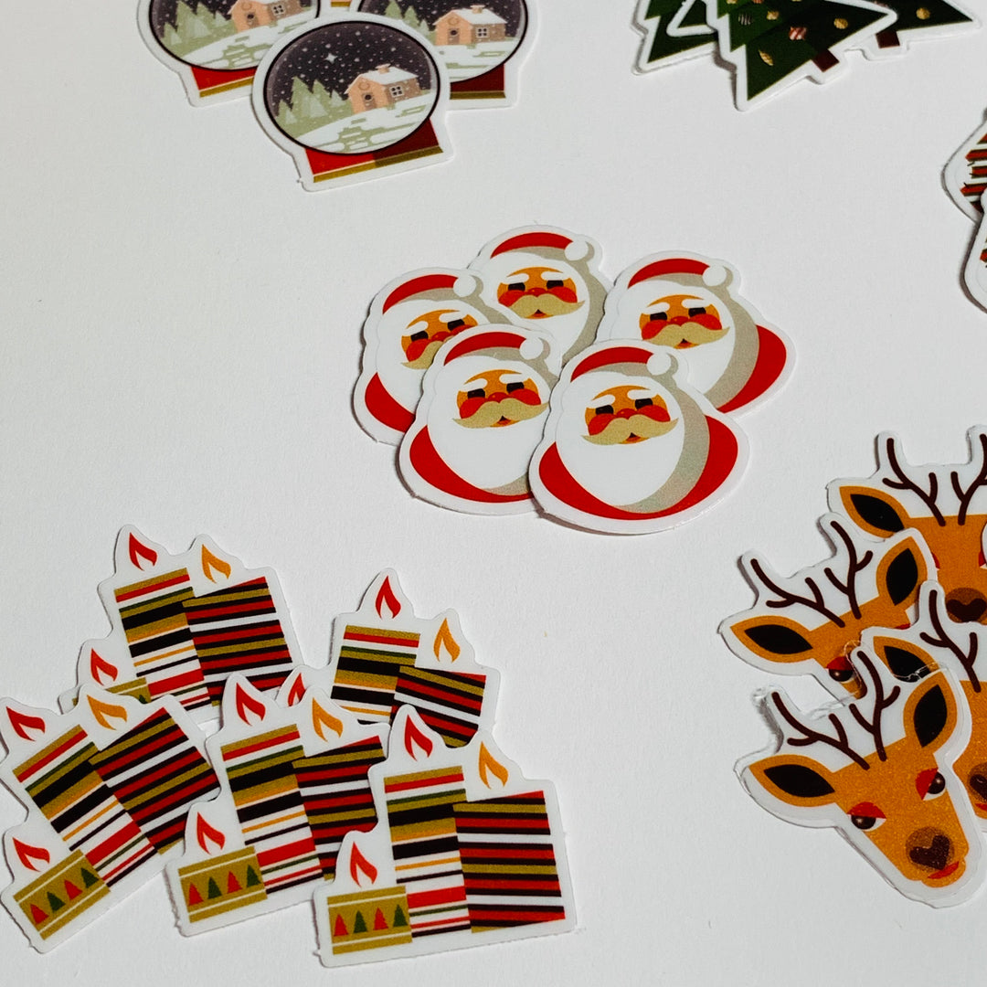 SNOW GLOBES & TREES PETITE Christmas Transparent Peelable Stickers  ~ 50 Pieces ~ Each Sticker is Approximately 30mm