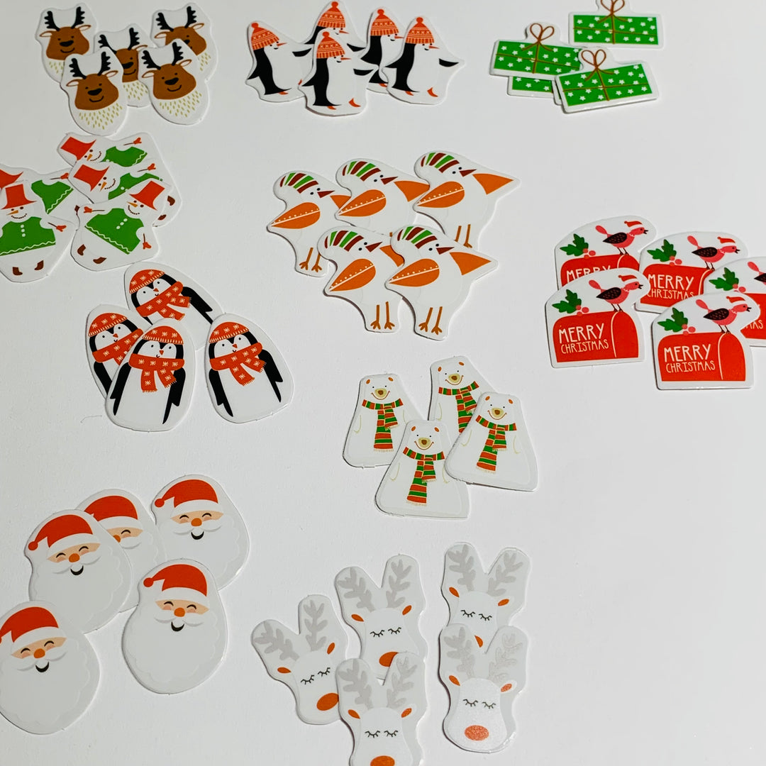 PENGUIN & POLAR BEARS PETITE Christmas Transparent Peelable Stickers  ~ 50 Pieces ~ Each Sticker is Approximately 30mm