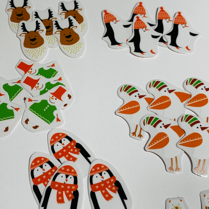 PENGUIN & POLAR BEARS PETITE Christmas Transparent Peelable Stickers  ~ 50 Pieces ~ Each Sticker is Approximately 30mm