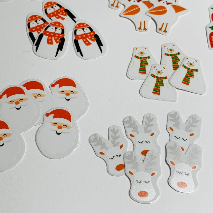 PENGUIN & POLAR BEARS PETITE Christmas Transparent Peelable Stickers  ~ 50 Pieces ~ Each Sticker is Approximately 30mm