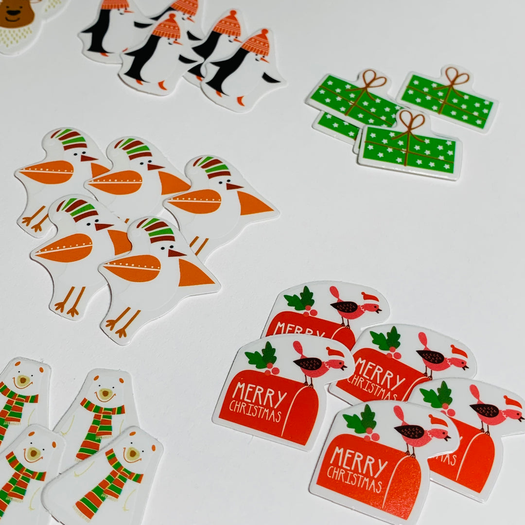 PENGUIN & POLAR BEARS PETITE Christmas Transparent Peelable Stickers  ~ 50 Pieces ~ Each Sticker is Approximately 30mm