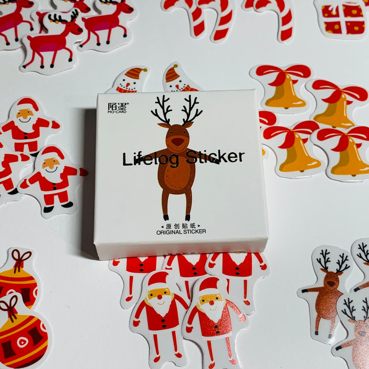 COMICAL REINDEER PETITE Christmas Transparent Peelable Stickers  ~ 50 Pieces ~ Each Sticker is Approximately 30mm