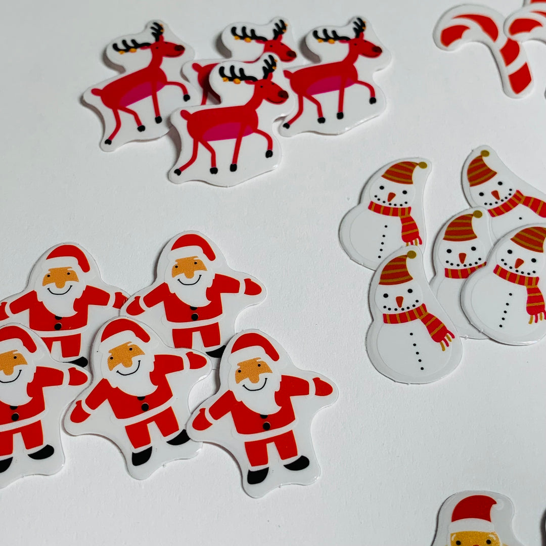 COMICAL REINDEER PETITE Christmas Transparent Peelable Stickers  ~ 50 Pieces ~ Each Sticker is Approximately 30mm