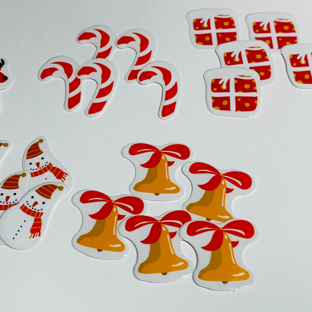 COMICAL REINDEER PETITE Christmas Transparent Peelable Stickers  ~ 50 Pieces ~ Each Sticker is Approximately 30mm