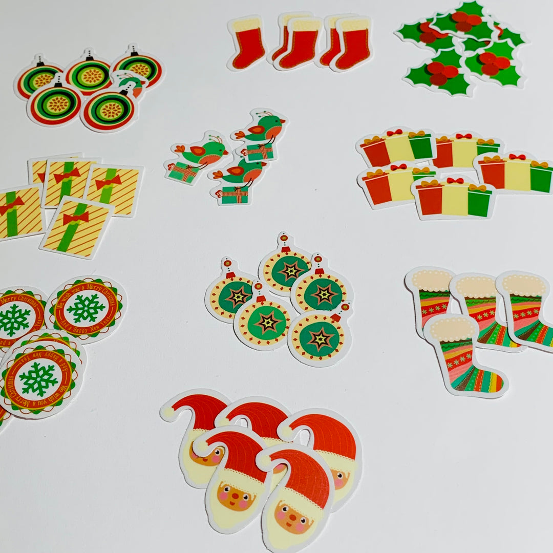 RAINBOW STOCKINGS PETITE Christmas Transparent Peelable Stickers  ~ 50 Pieces ~ Each Sticker is Approximately 30mm