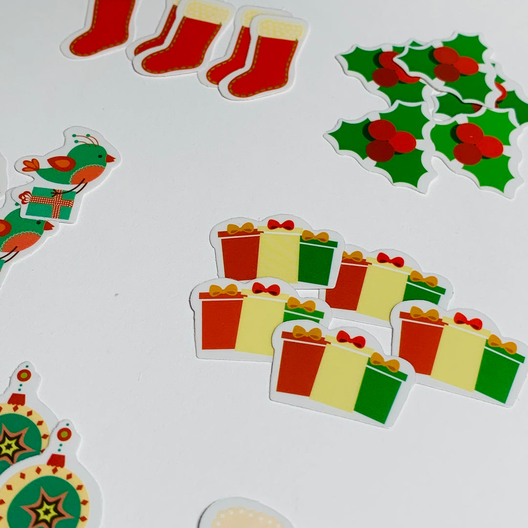 RAINBOW STOCKINGS PETITE Christmas Transparent Peelable Stickers  ~ 50 Pieces ~ Each Sticker is Approximately 30mm