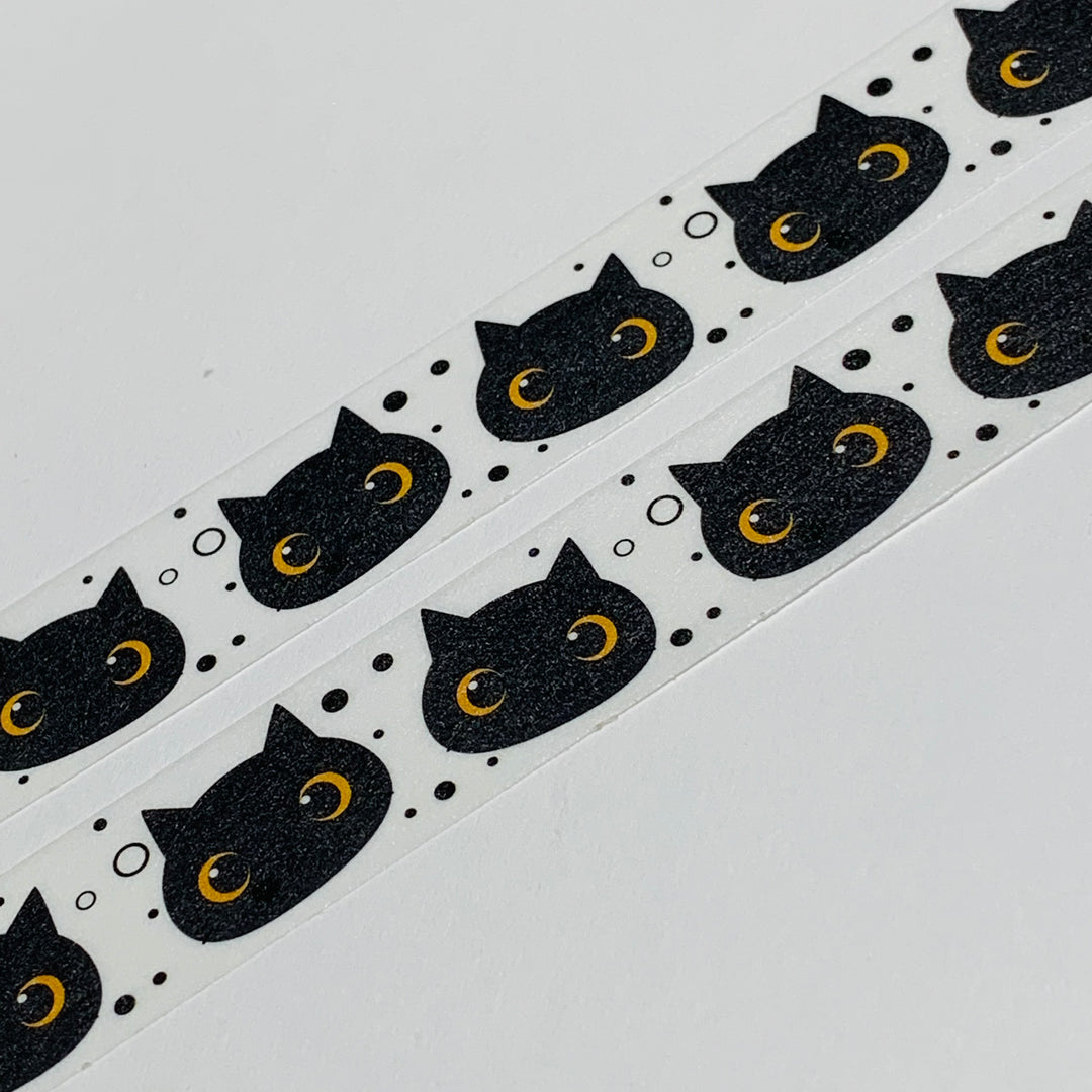 KAWAII EYES BLACK Bobbing Cat Heads Washi Tape - 1 Roll - 15mm x 10m (33 Feet)