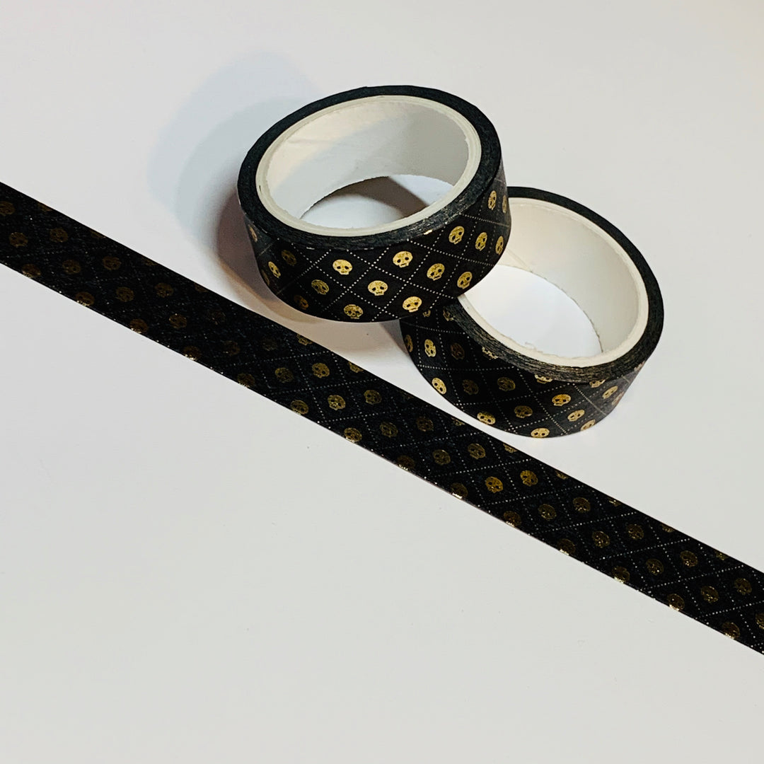 GOLD FOIL SKULLS Halloween Washi Tape ~ 1 Roll ~ 15mm x 5m (16 Feet)